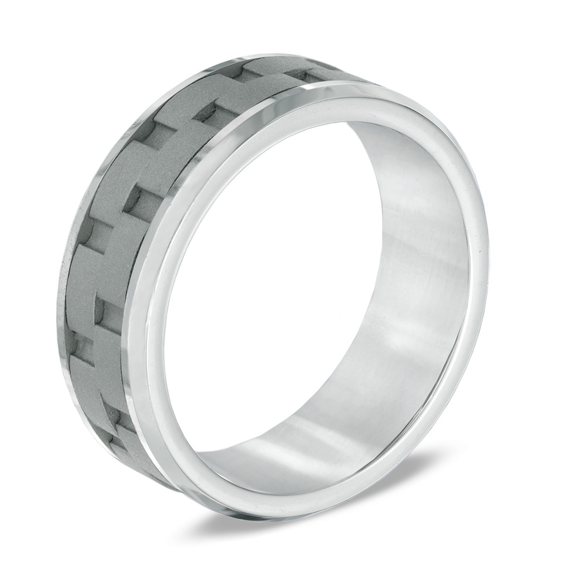 Men's 8.0mm Comfort Fit Link Inlay Cobalt Wedding Band - Size 10