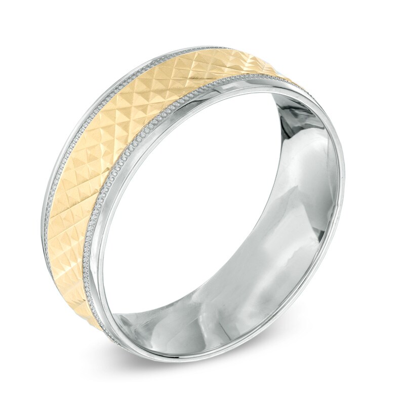 Main Image 2 of 7.0mm Comfort Fit Criss-Cross Wedding Band in 10K Two-Tone Gold