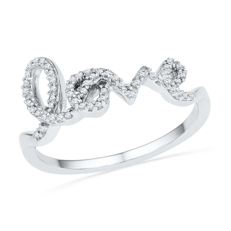 1/6 CT. T.W. Diamond Cursive "love" Ring in 10K White Gold