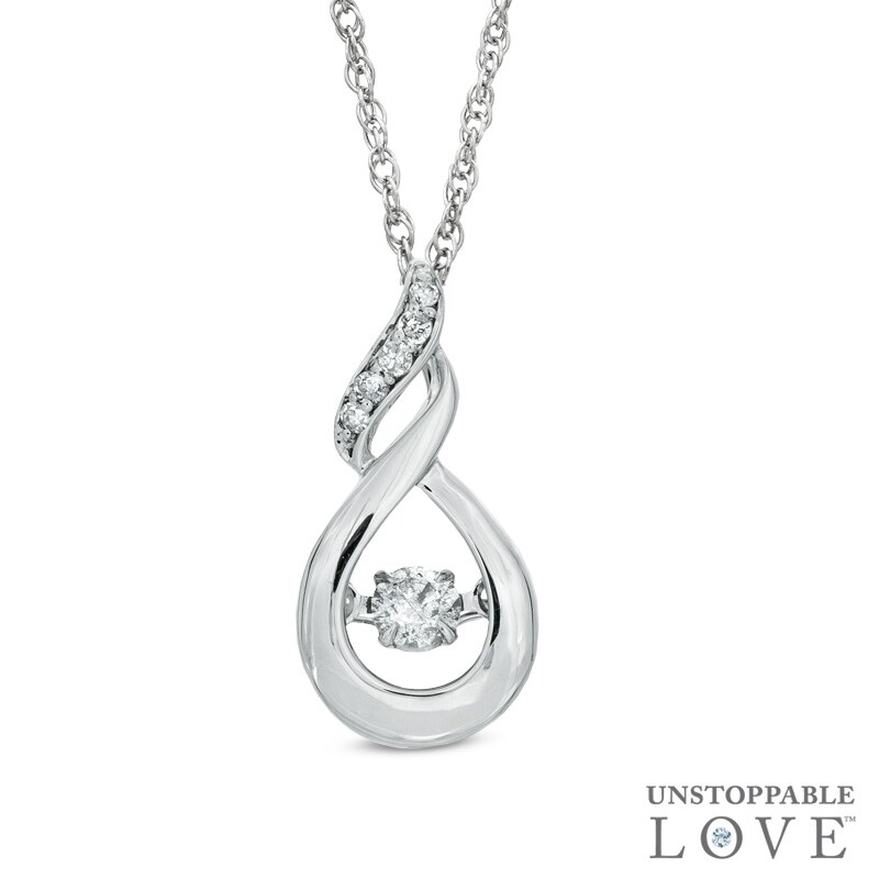 Main Image 1 of 1/8 CT. T.W. Diamond Infinity Flame Pendant in 10K White Gold
