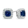 Thumbnail Image 0 of 5.0mm Cushion-Cut Lab-Created Blue and White Sapphire Frame Stud Earrings in Sterling Silver