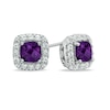 Thumbnail Image 1 of 5.0mm Cushion-Cut Amethyst and Lab-Created White Sapphire Frame Stud Earrings in Sterling Silver