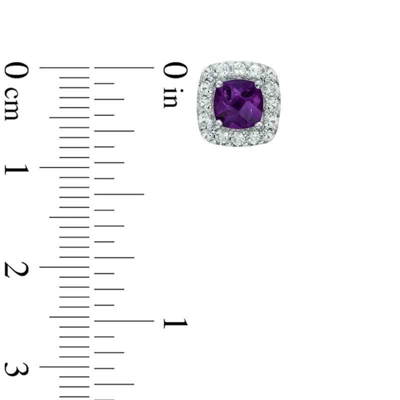 Main Image 2 of 5.0mm Cushion-Cut Amethyst and Lab-Created White Sapphire Frame Stud Earrings in Sterling Silver