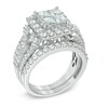 Thumbnail Image 1 of 2-3/4 CT. T.W. Princess-Cut Quad Diamond Frame Bridal Set in 14K White Gold