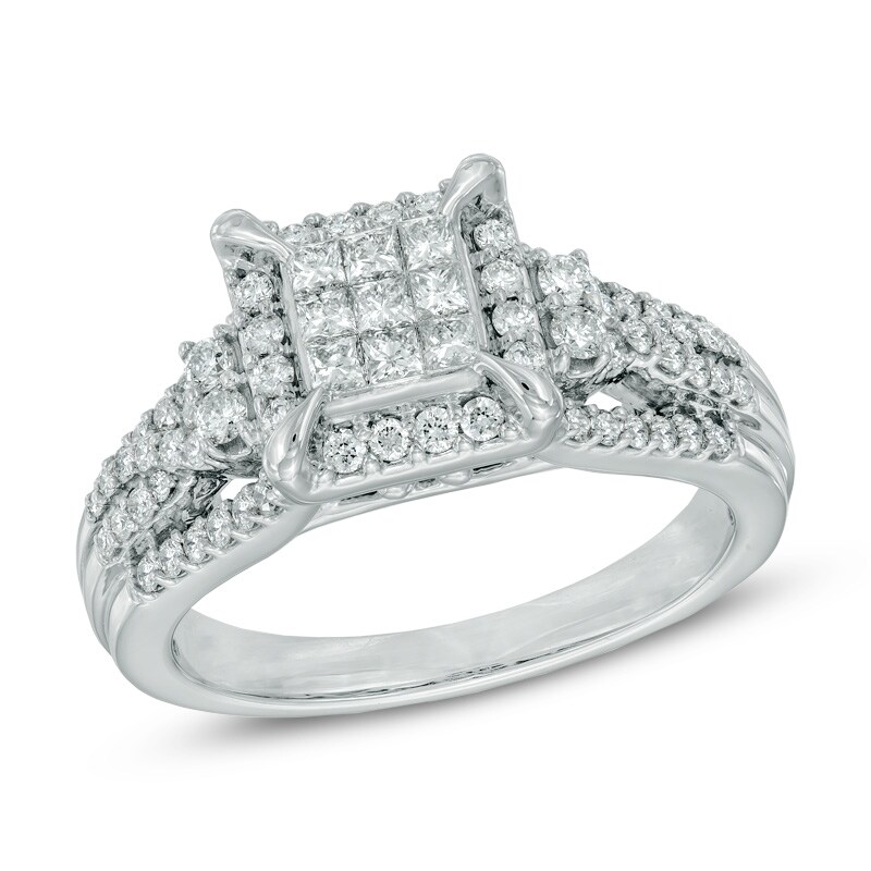Main Image 1 of 3/4 CT. T.W. Princess-Cut Composite Diamond Frame Engagement Ring in 10K White Gold