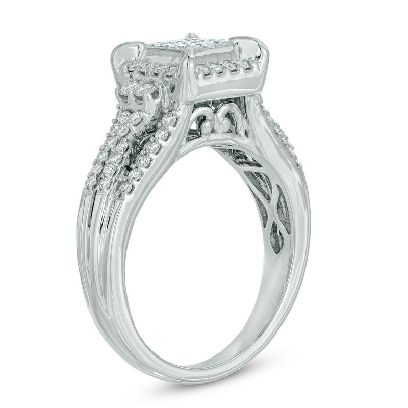 3/4 CT. T.W. Princess-Cut Composite Diamond Frame Engagement Ring in 10K White Gold