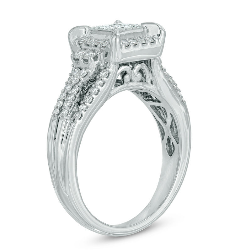 Main Image 2 of 3/4 CT. T.W. Princess-Cut Composite Diamond Frame Engagement Ring in 10K White Gold