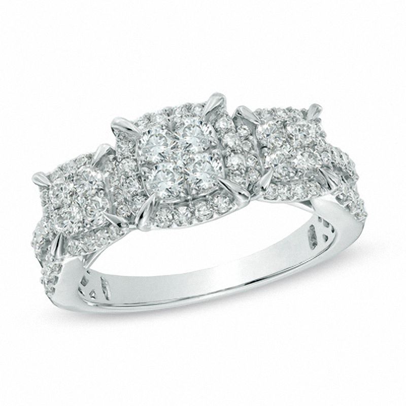 Main Image 1 of 1 CT. T.W. Quad Diamond Frame Three Stone Engagement Ring in 10K White Gold