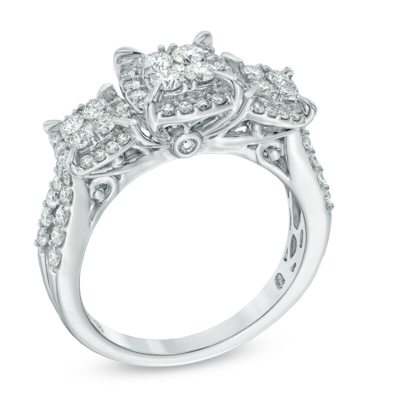 Main Image 2 of 1 CT. T.W. Quad Diamond Frame Three Stone Engagement Ring in 10K White Gold