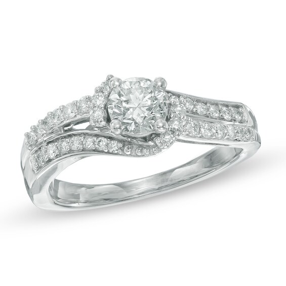 3/4 CT. T.w. Diamond Slant Engagement Ring in 14K White Gold