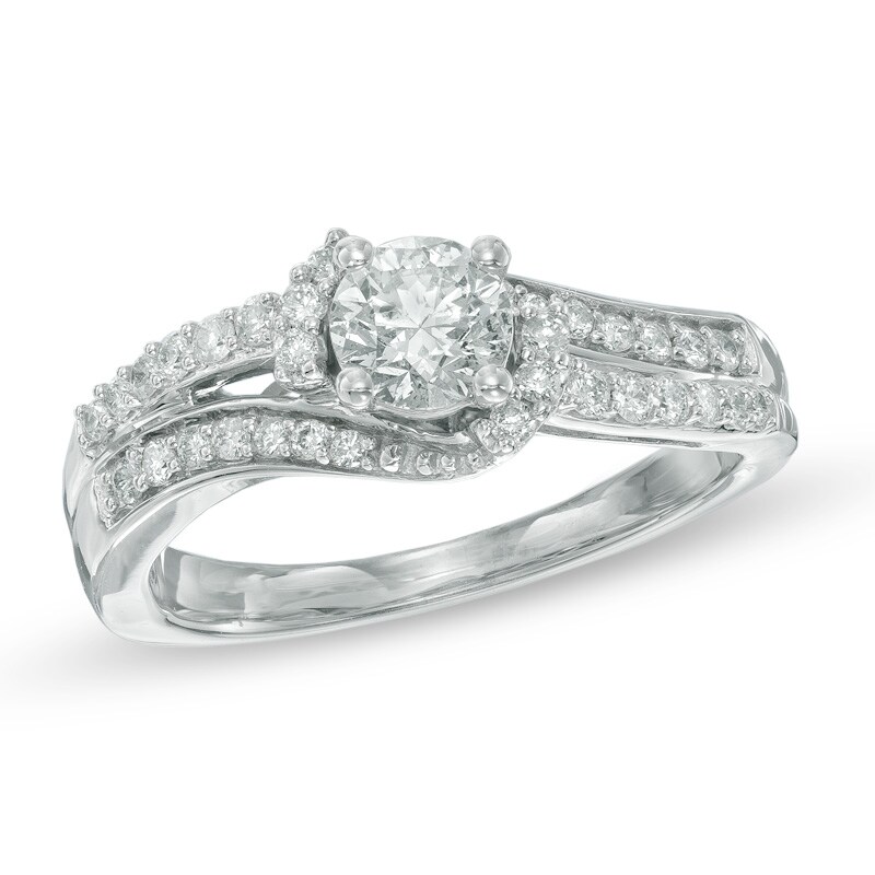 Main Image 1 of 3/4 CT. T.W. Diamond Slant Engagement Ring in 14K White Gold
