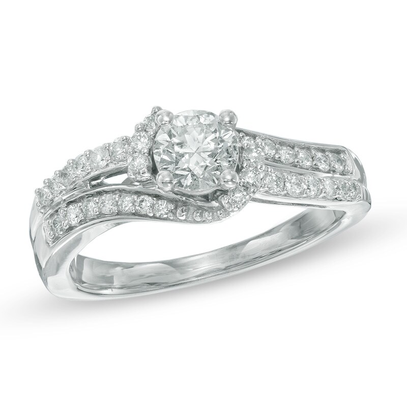 3/4 CT. T.W. Diamond Slant Engagement Ring in 14K White Gold