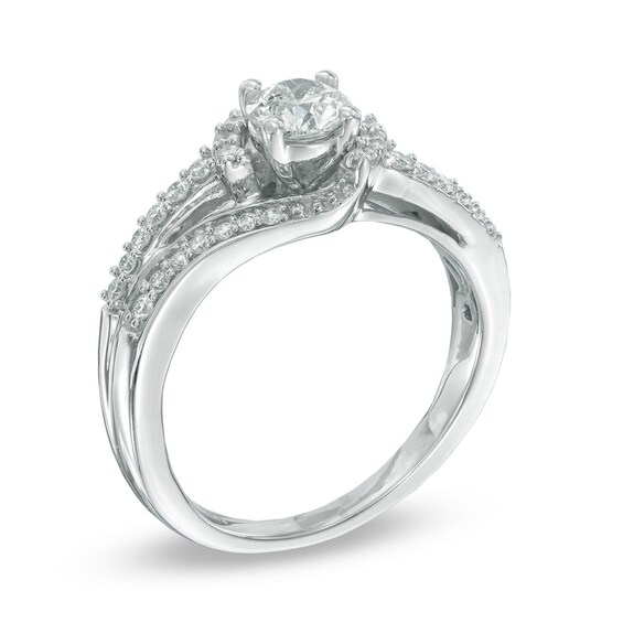 3/4 CT. T.w. Diamond Slant Engagement Ring in 14K White Gold