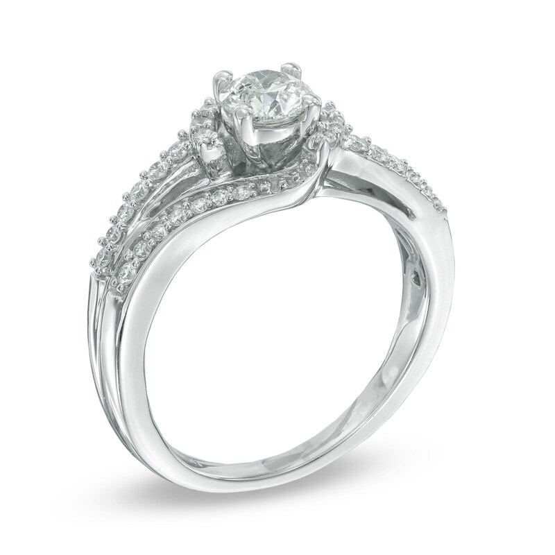 3/4 CT. T.W. Diamond Slant Engagement Ring in 14K White Gold