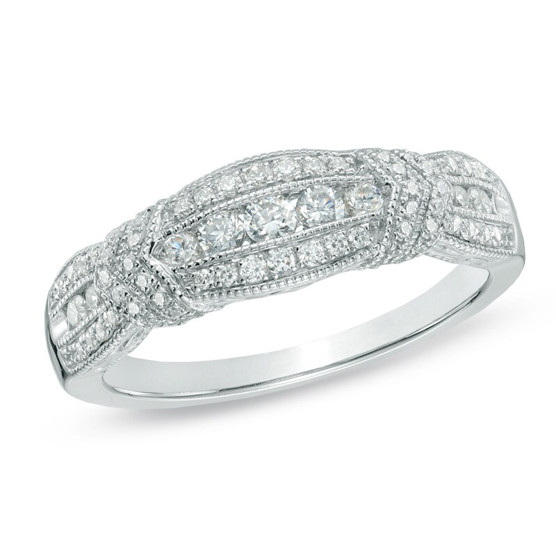Main Image 1 of 1/4 CT. T.W. Diamond Vintage-Style Anniversary Band in 10K White Gold