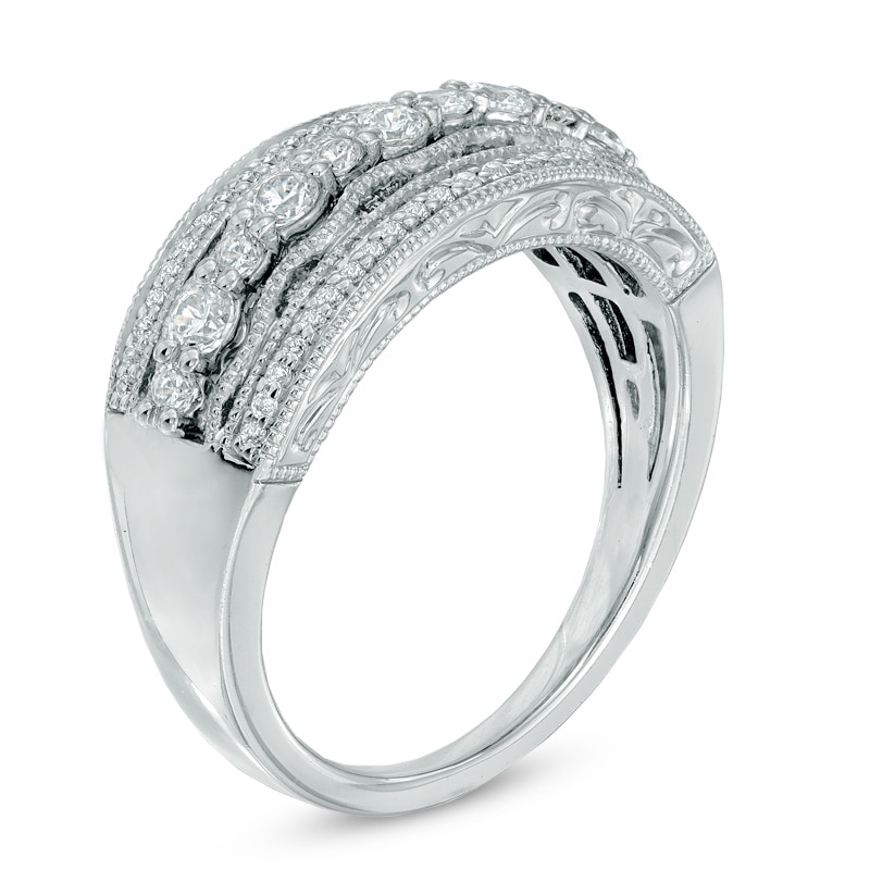 Main Image 2 of 1/2 CT. T.W. Diamond Vintage-Style Scallop Band in 10K White Gold