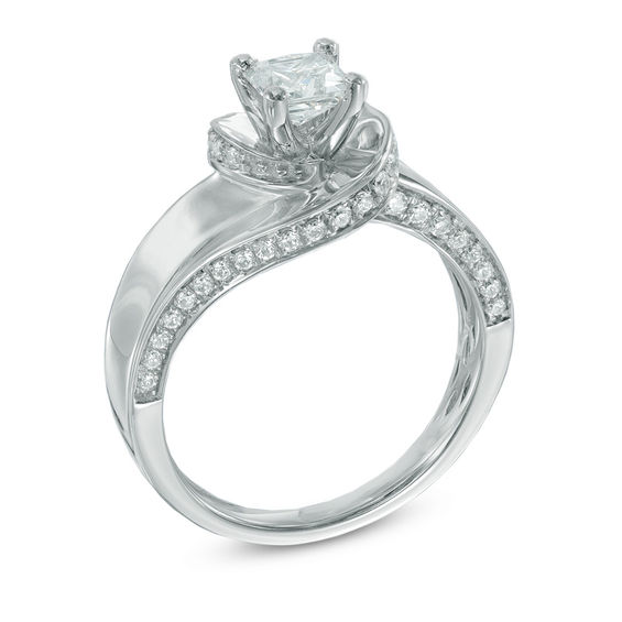 1 CT. T.w. Princess-Cut Diamond Swirl Engagement Ring in 14K White Gold