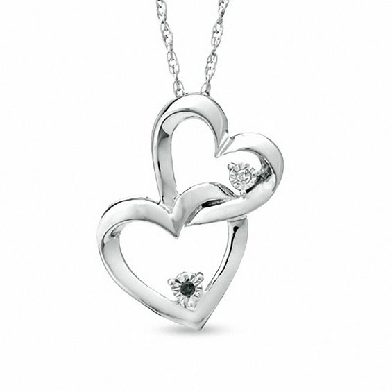 Enhanced Black and White Diamond Accent Interlocking Hearts Pendant in Sterling Silver