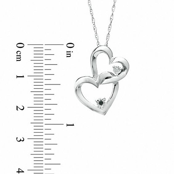 Enhanced Black and White Diamond Accent Interlocking Hearts Pendant in Sterling Silver