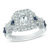 Thumbnail Image 1 of Vera Wang Love Collection 1-1/8 CT. T.W. Emerald-Cut Diamond and Blue Sapphire Scroll Ring in 14K White Gold