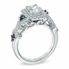 Thumbnail Image 2 of Vera Wang Love Collection 1-1/8 CT. T.W. Emerald-Cut Diamond and Blue Sapphire Scroll Ring in 14K White Gold