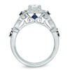 Thumbnail Image 3 of Vera Wang Love Collection 1-1/8 CT. T.W. Emerald-Cut Diamond and Blue Sapphire Scroll Ring in 14K White Gold