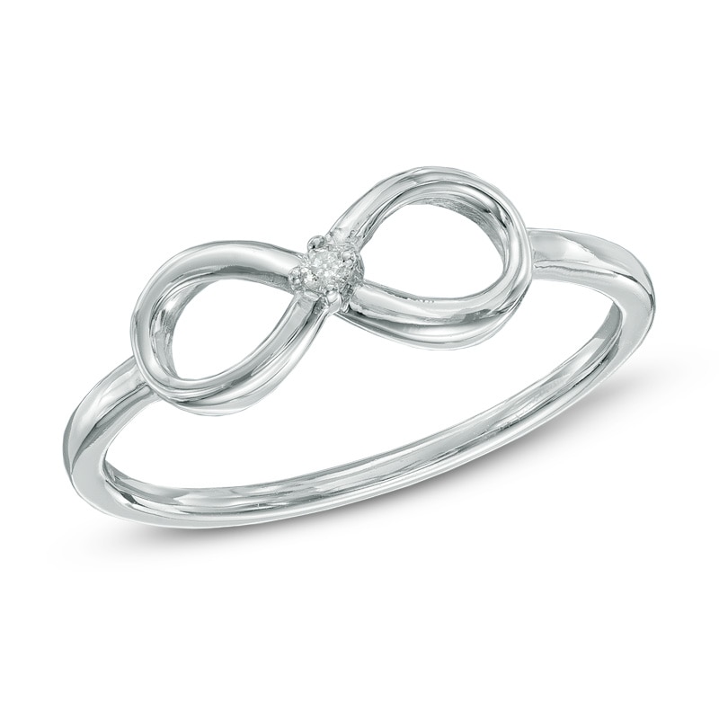 Diamond Accent Solitaire Sideways Infinity Ring in 10K White Gold