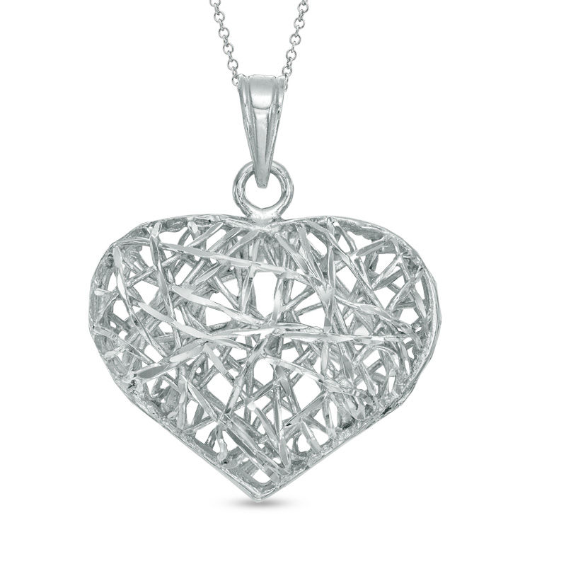 Main Image 1 of Ribbon Wrapped Heart Pendant in Sterling Silver