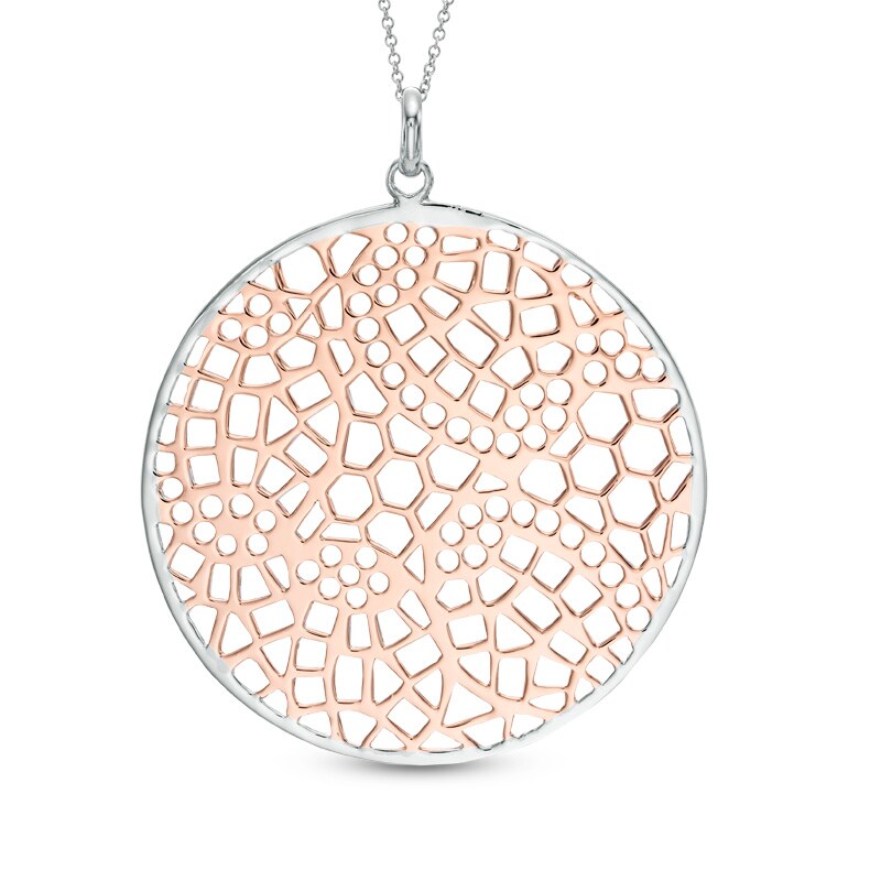 Main Image 1 of Lacy Openworked Medallion Pendant in Two-Tone Sterling Silver