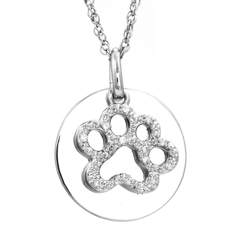 Main Image 1 of Diamond Accent Paw Print with Disc Pendant in Sterling Silver