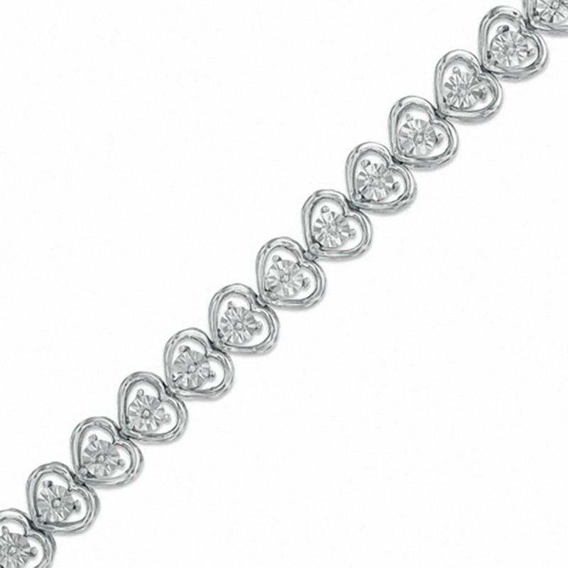 Main Image 1 of Diamond Accent Heart Line Bracelet in Sterling Silver - 7.25"