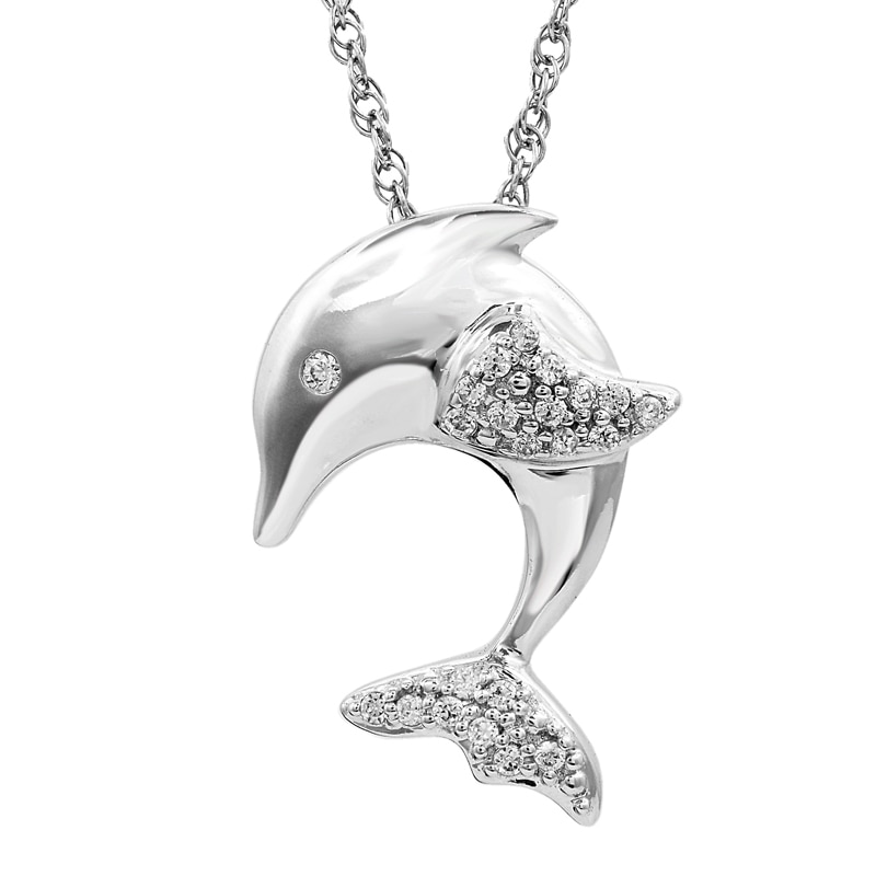 Main Image 1 of Diamond Accent Dolphin Pendant in Sterling Silver