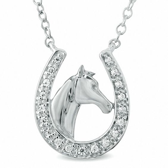 1/10 CT. T.w. Diamond Horseshoe with Horse Pendant in Sterling Silver