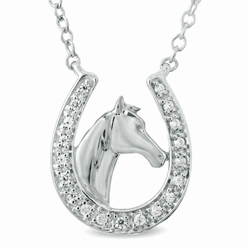 1 10 CT. T.W. Diamond Horseshoe with Horse Pendant in Sterling