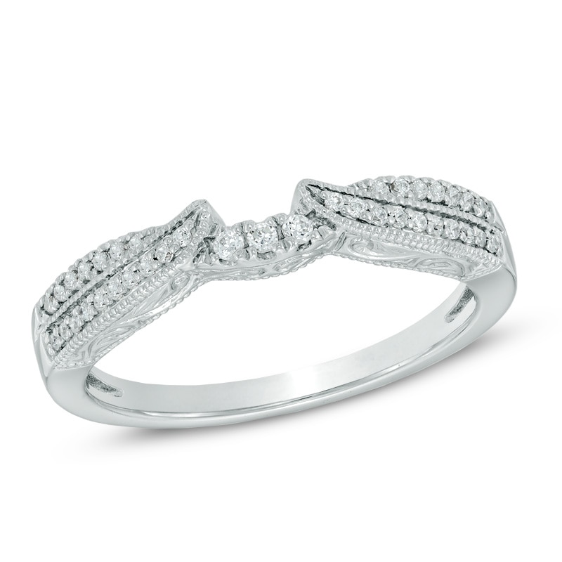 Main Image 1 of 1/8 CT. T.W. Diamond Vintage-Style Contour Anniversary Band in 10K White Gold
