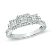 Thumbnail Image 1 of 1/2 CT. T.W. Princess-Cut Quad Diamond Frame Three Stone Engagement Ring in 10K White Gold