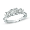 Thumbnail Image 0 of 1/2 CT. T.W. Princess-Cut Quad Diamond Frame Three Stone Engagement Ring in 10K White Gold