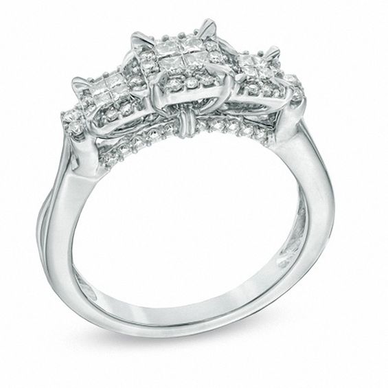 1/2 CT. T.w. Princess-Cut Quad Diamond Frame Three Stone Engagement Ring in 10K White Gold