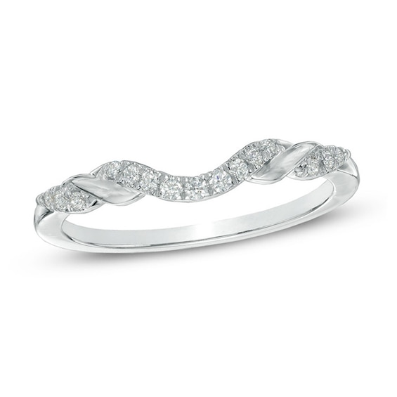 1/8 CT. T.w. Diamond Ribbon Wrapped Contour Wedding Band in 14K White Gold