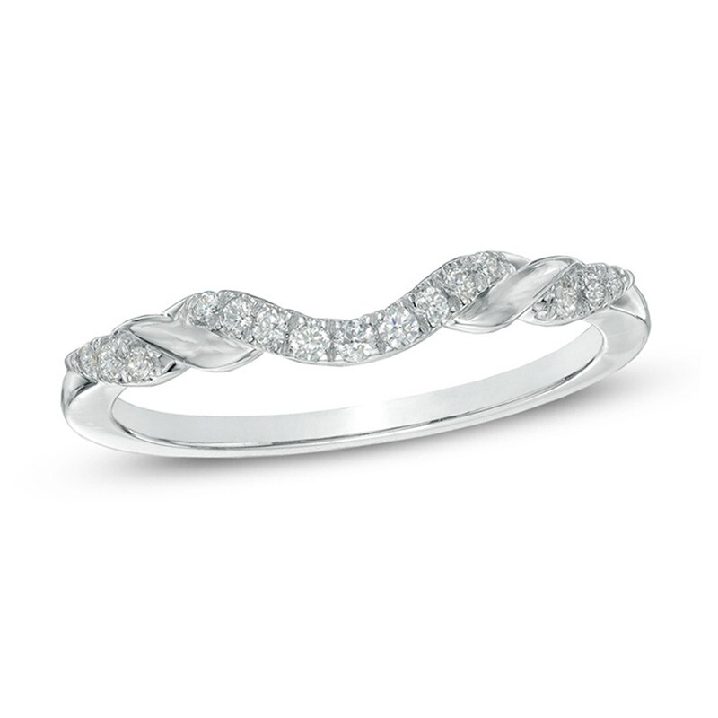 Main Image 1 of 1/8 CT. T.W. Diamond Ribbon Wrapped Contour Wedding Band in 14K White Gold