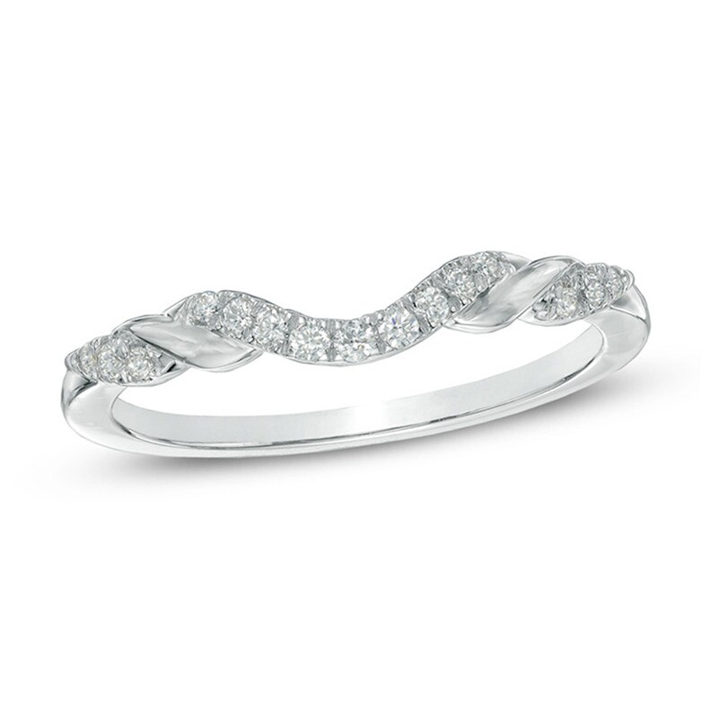 1/8 CT. T.W. Diamond Ribbon Wrapped Contour Wedding Band in 14K White Gold