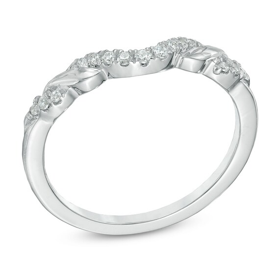 1/8 CT. T.w. Diamond Ribbon Wrapped Contour Wedding Band in 14K White Gold
