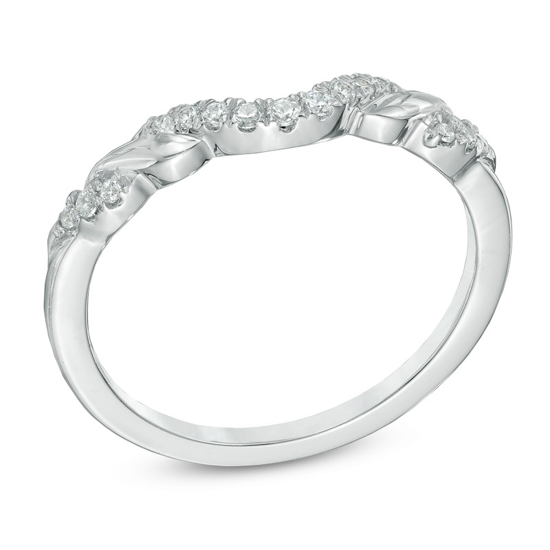 Main Image 2 of 1/8 CT. T.W. Diamond Ribbon Wrapped Contour Wedding Band in 14K White Gold
