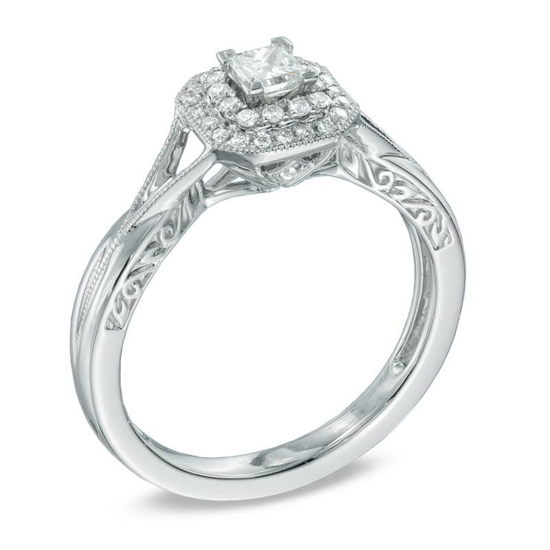 Main Image 2 of 1/3 CT. T.W. Princess-Cut Diamond Frame Vintage-Style Engagement Ring in 10K White Gold