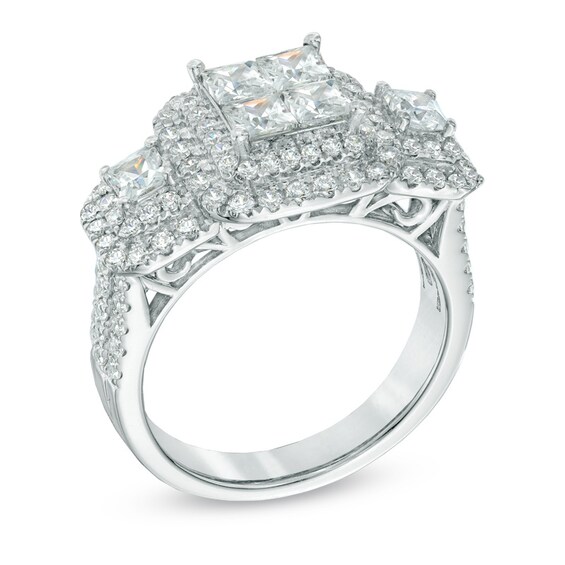 2 CT. T.w. Princess-Cut Quad Diamond Frame Three Stone Engagement Ring in 14K White Gold