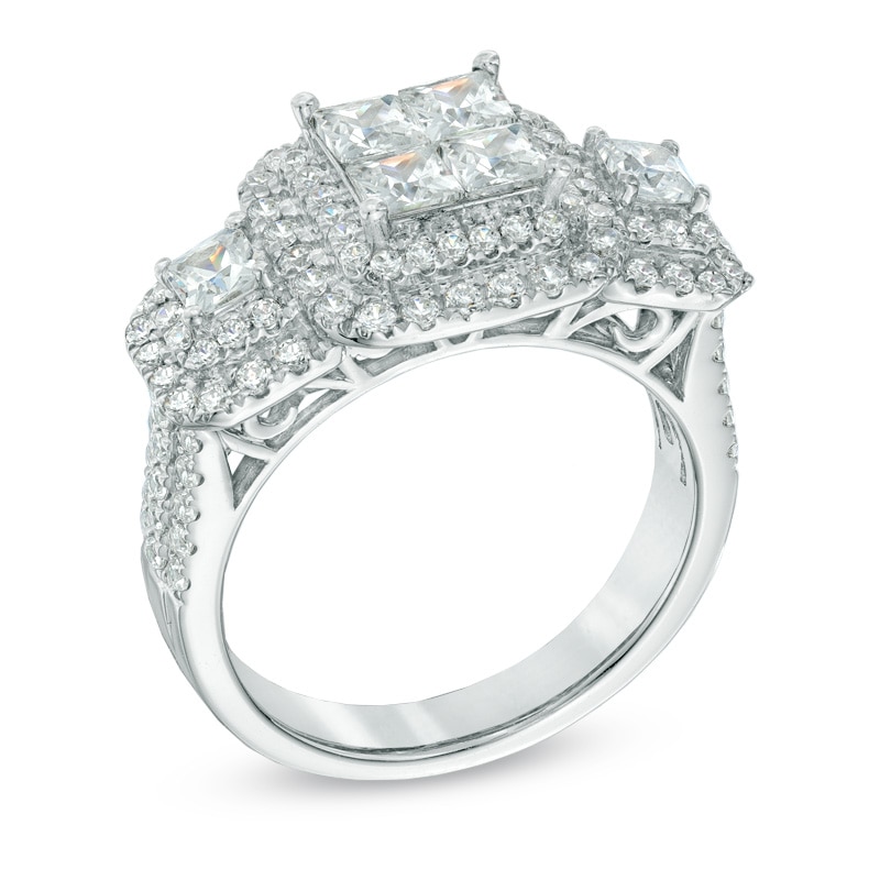 Main Image 2 of 2 CT. T.W. Princess-Cut Quad Diamond Frame Three Stone Engagement Ring in 14K White Gold