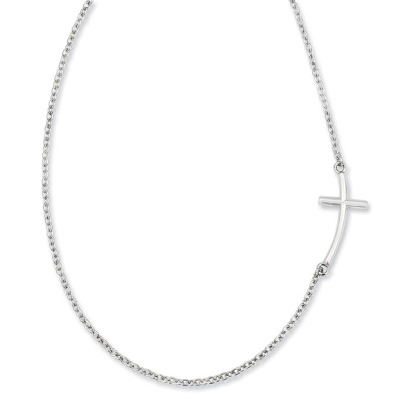 Zales Offset Curved Cross Necklace in Sterling Silver