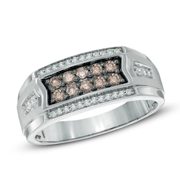 Men's 1/2 CT. T.W. Champagne and White Diamond Ring in 10K White Gold