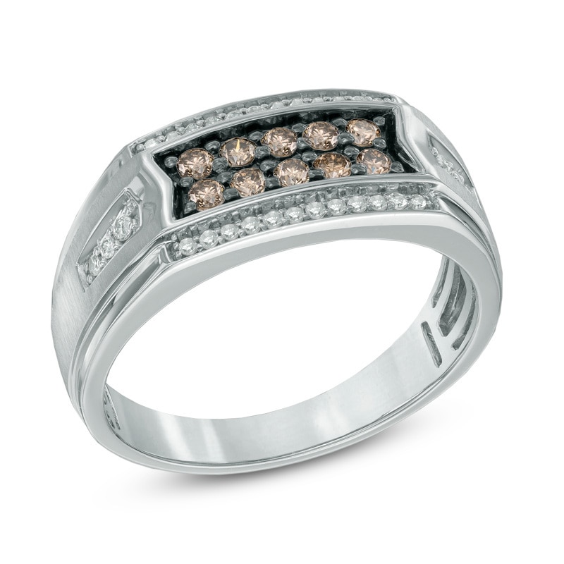 Men's 1/2 CT. T.W. Champagne and White Diamond Ring in 10K White Gold