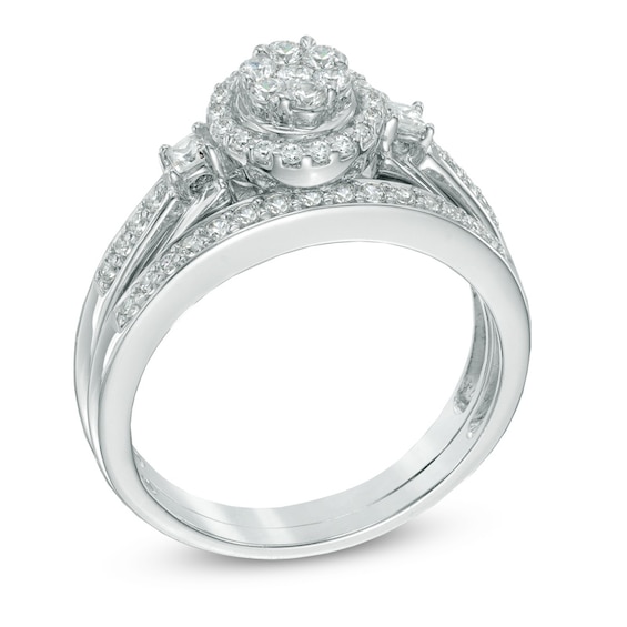 1/2 CT. T.w. Diamond Cluster Bridal Set in 10K White Gold